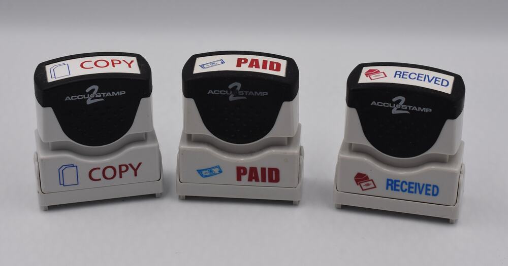 Accustamp2 Pre-Inked Shutter Stamp with Microban Red/Blue COPY PAID RECEIVED